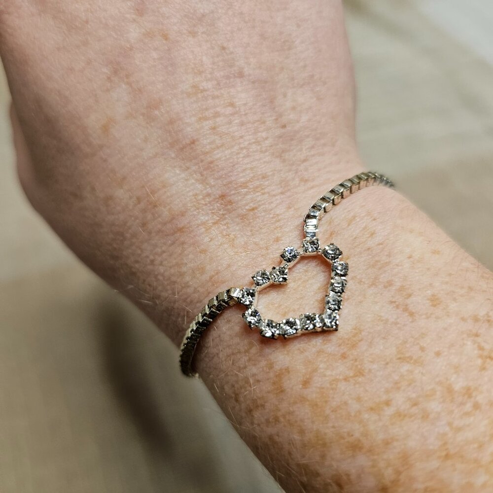 y2k McBling Girly Fairy Preppy Feminine Dainty Rhinestone Heart Dainty Bracelet